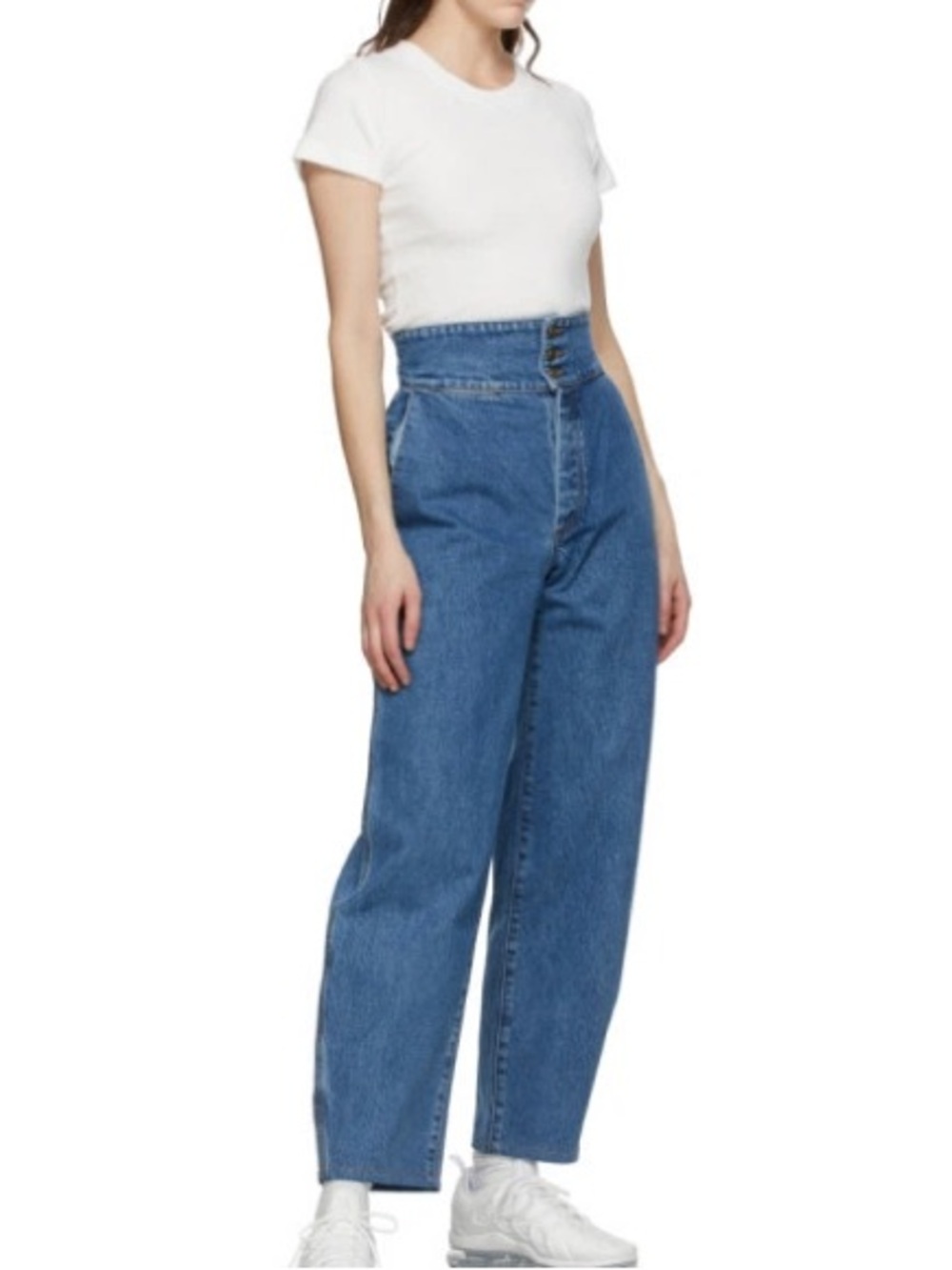 GIL RODRIGUEZ MARSEILLE HIGH WAISTED JEANS MEDIUM WASH BUTTON FLY BARREL TAPERED